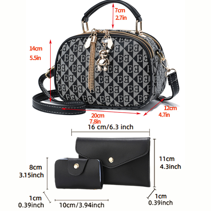 3-piece letter print mini roun - Women Bags Crossbody ulasan dan harga