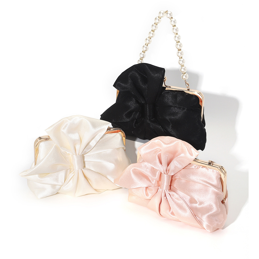 White Satin Big Bow Evening Ba - Evening Bag Beaded ulasan dan harga
