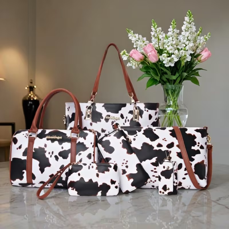 6-piece PU Fashion Cow-pattern - Women Bags Crossbody ulasan dan harga